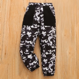 Gutter Casual Camouflage Pocket Front Elastisk Midje Sportsbukser Klær