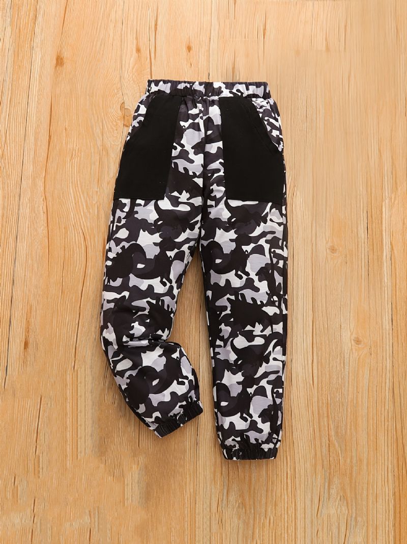 Gutter Casual Camouflage Pocket Front Elastisk Midje Sportsbukser Klær