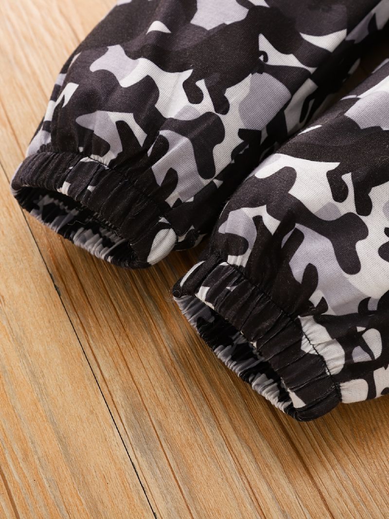 Gutter Casual Camouflage Pocket Front Elastisk Midje Sportsbukser Klær