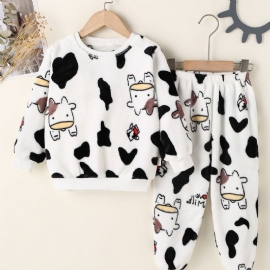 Gutter Cow Print Langermet & Bukser Set Lounge Wear Homewear Barneklær Til Vinteren