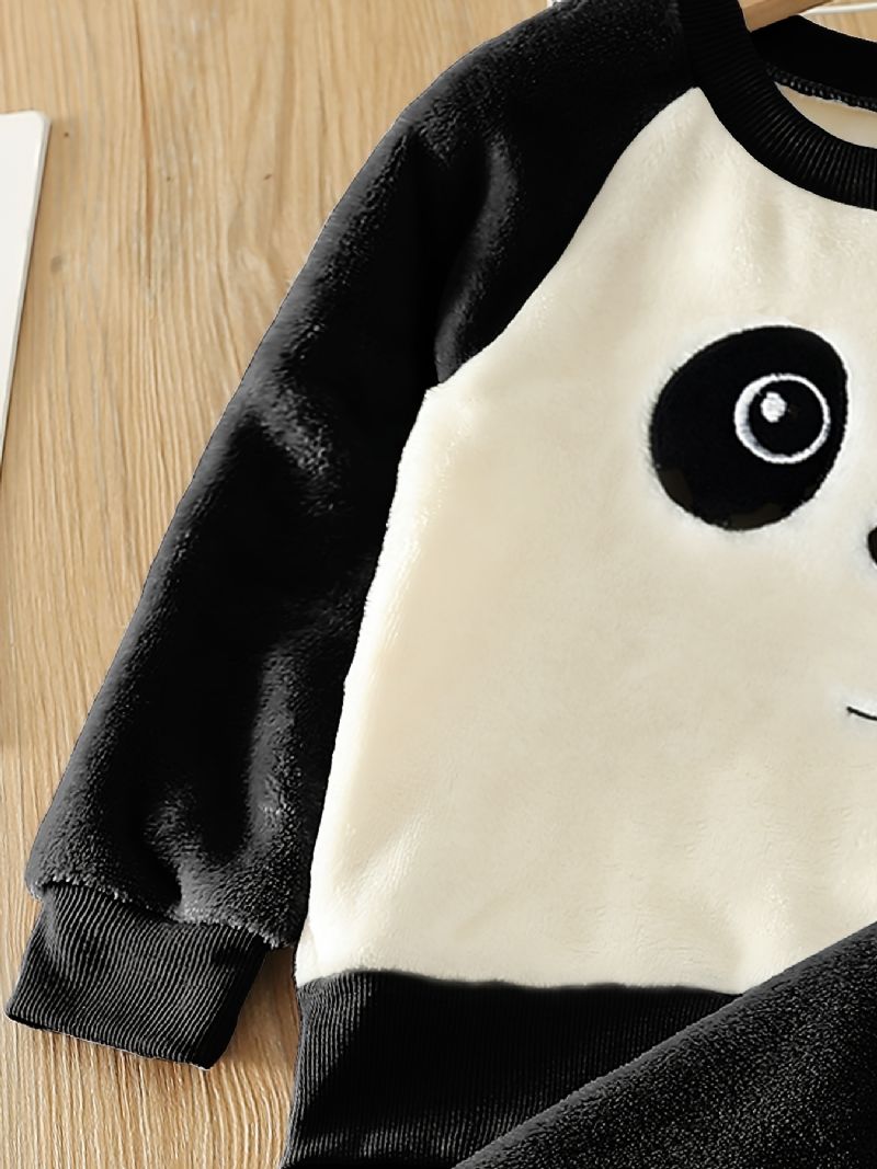 Gutter Fleece Panda Brodert Langermet Topp + Bukser Barneklær Til Vinteren