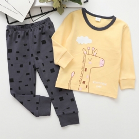 Gutter Giraffe Print Rundhals Langermet Bukser Pyjamas Set