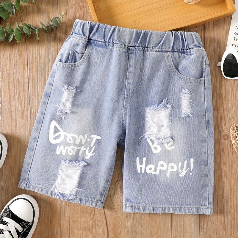 Gutter Grå Denim Ripped Casual Shorts Løse Bukser