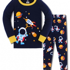 Gutter Pyjamas Familieantrekk Space Print Rundhals Langermet Topp Og Buksesett Barneklær