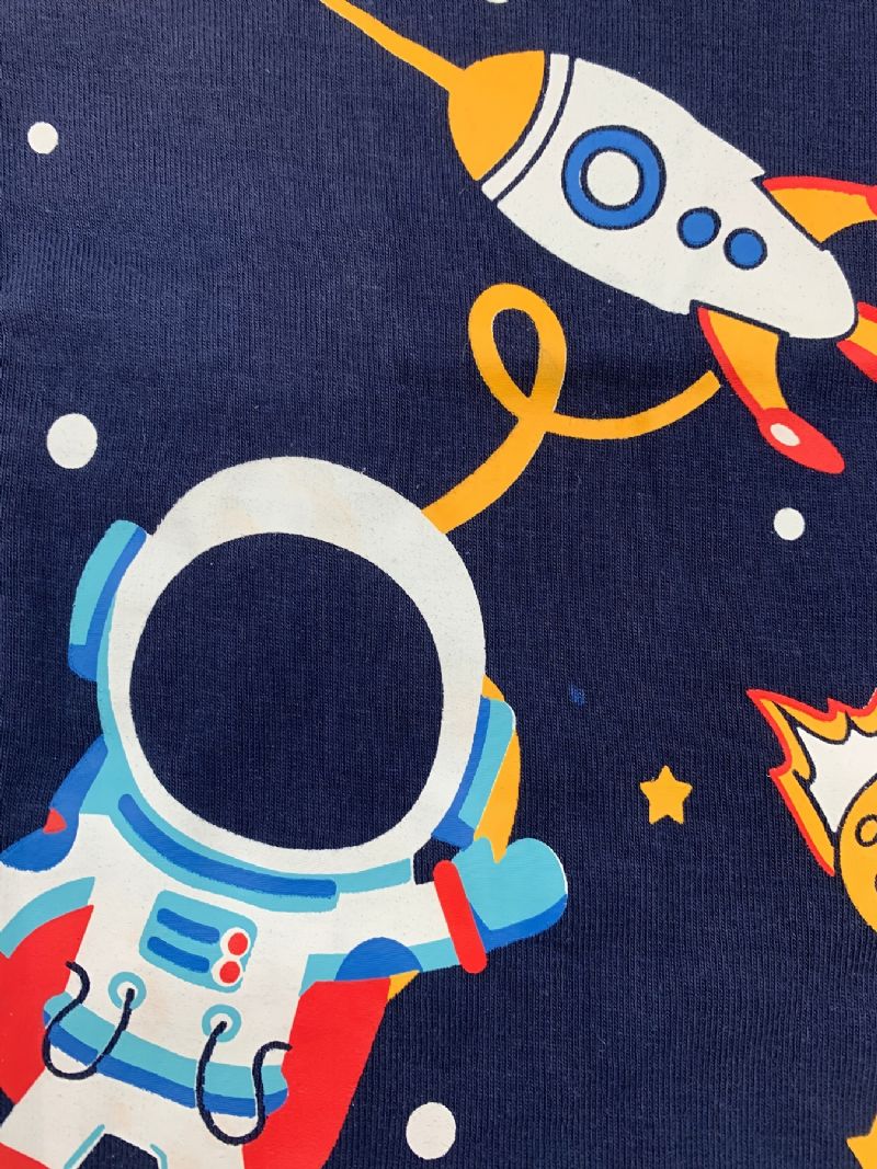 Gutter Pyjamas Familieantrekk Space Print Rundhals Langermet Topp Og Buksesett Barneklær