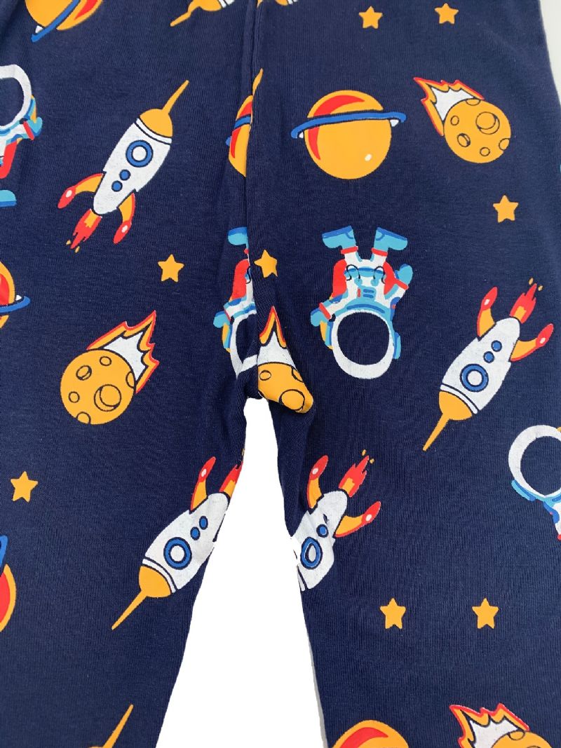 Gutter Pyjamas Familieantrekk Space Print Rundhals Langermet Topp Og Buksesett Barneklær