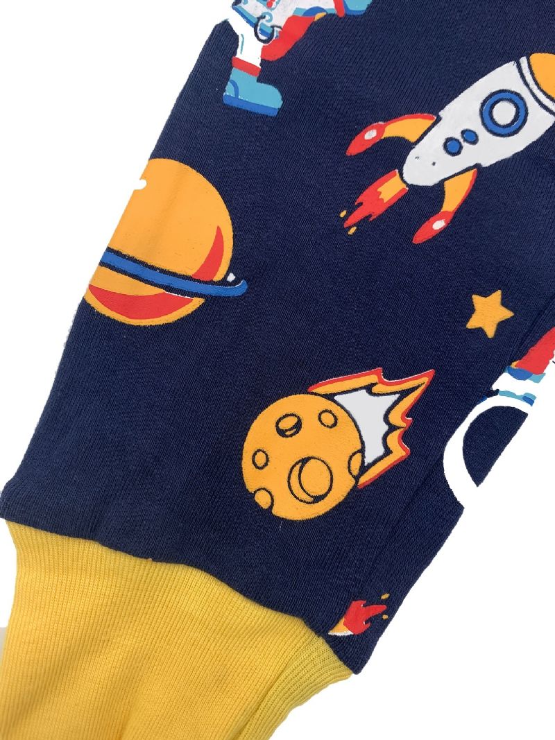 Gutter Pyjamas Familieantrekk Space Print Rundhals Langermet Topp Og Buksesett Barneklær