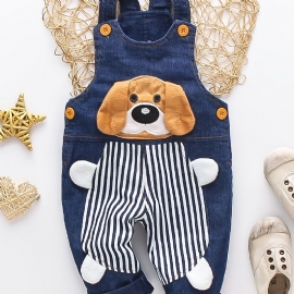 Gutter Søt Casual Cartoon Denim Bib Bukser Med Hunde Print For Høst Vinter Barneklær