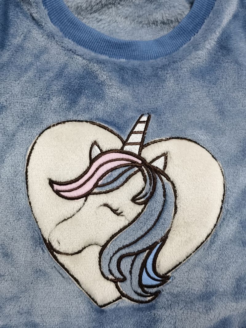 Jente Fleece Unicorn Pullover Topp + Buksesett Barneklær