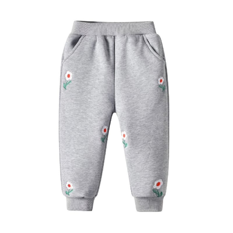 Jenter Casual Floral Broderi Elastisk Midje Sport Jogger Bukser Klær