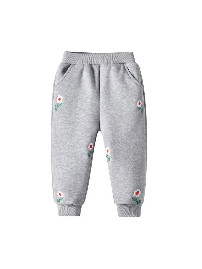 Jenter Casual Floral Broderi Elastisk Midje Sport Jogger Bukser Klær