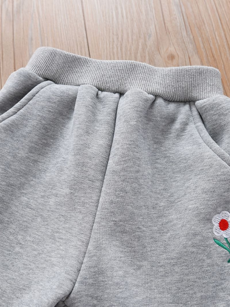 Jenter Casual Floral Broderi Elastisk Midje Sport Jogger Bukser Klær