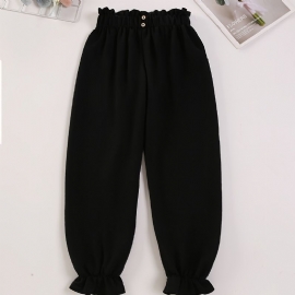 Jenter Casual Solid Black Bloomers Bukser Med Stretchy Midje For Utendørs