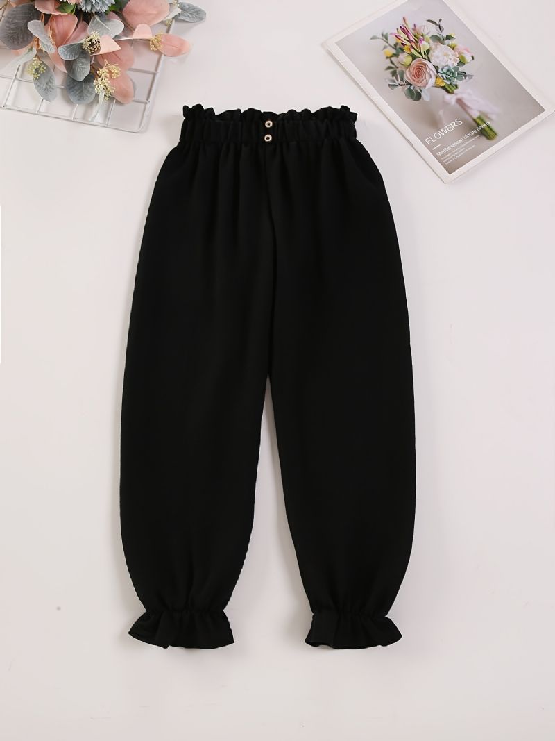 Jenter Casual Solid Black Bloomers Bukser Med Stretchy Midje For Utendørs