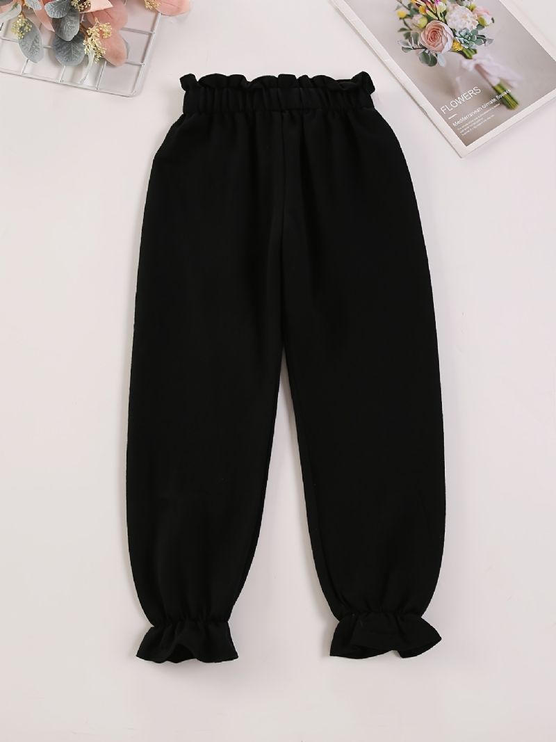 Jenter Casual Solid Black Bloomers Bukser Med Stretchy Midje For Utendørs