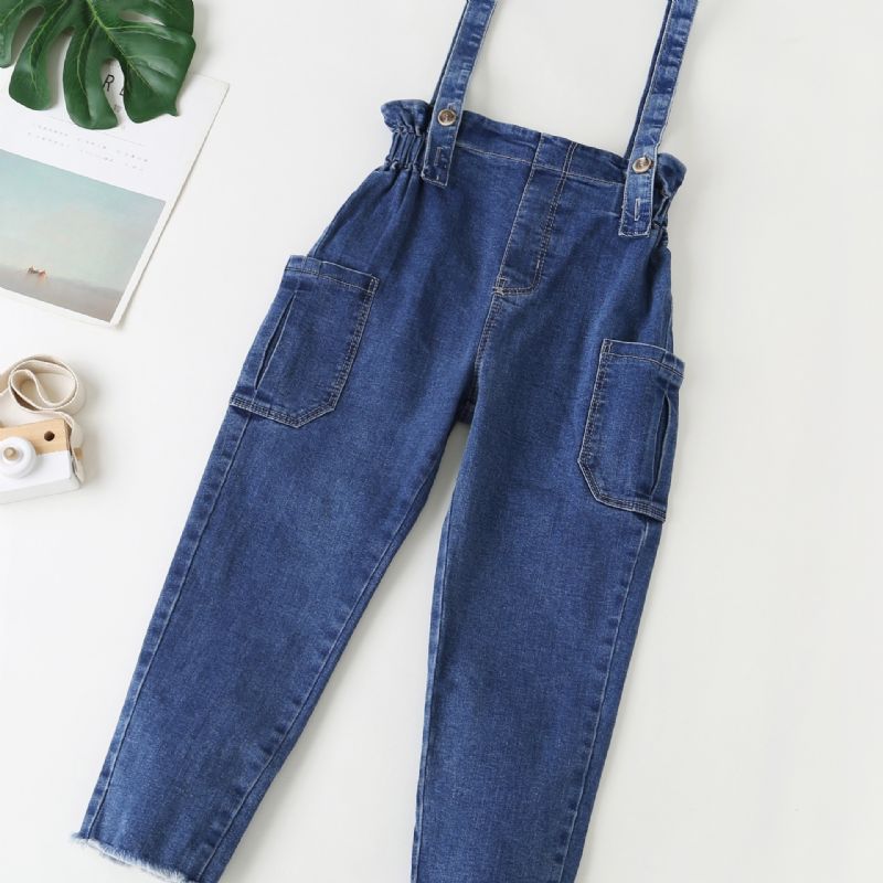 Jenter Casual Solid Vintage Suspender Denimbukser Med Lomme