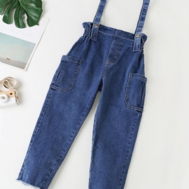 Jenter Casual Solid Vintage Suspender Denimbukser Med Lomme