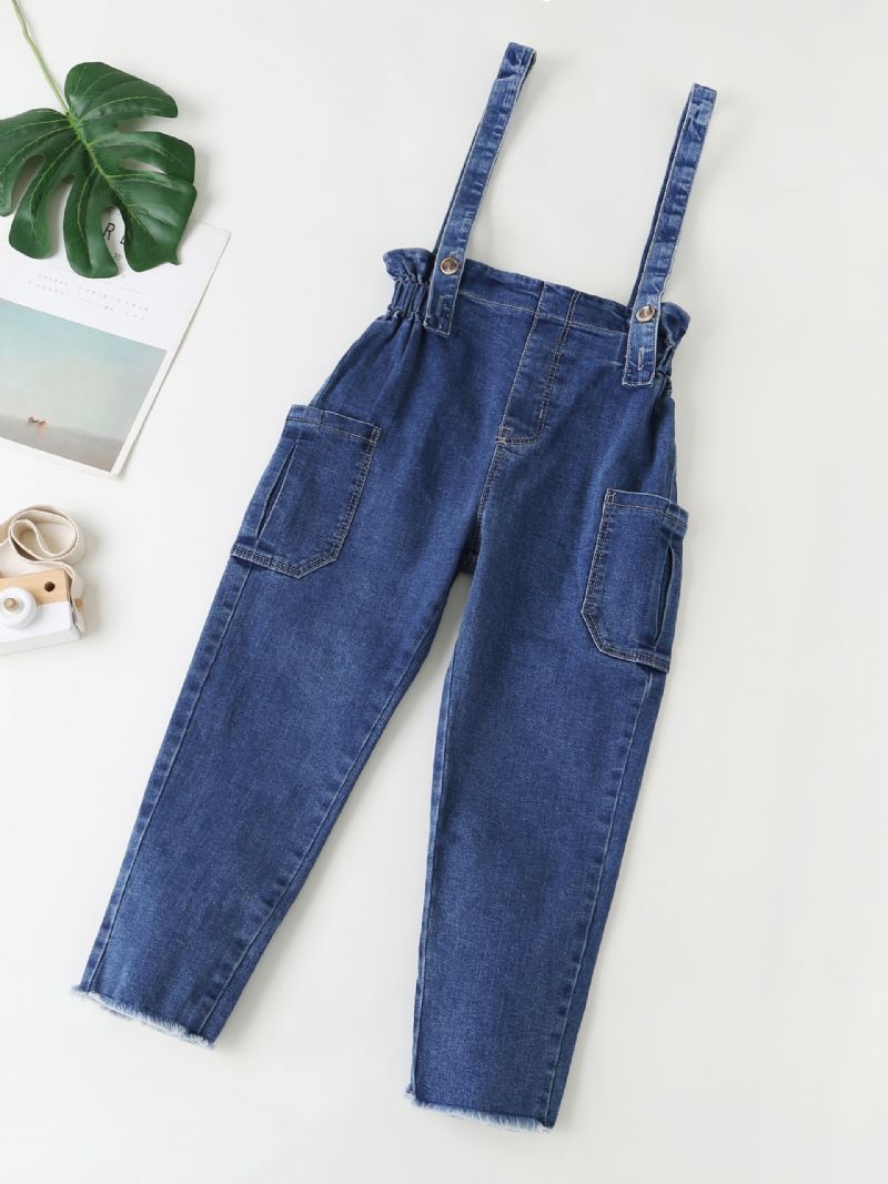 Jenter Casual Solid Vintage Suspender Denimbukser Med Lomme