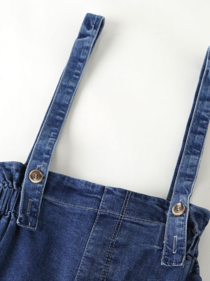 Jenter Casual Solid Vintage Suspender Denimbukser Med Lomme