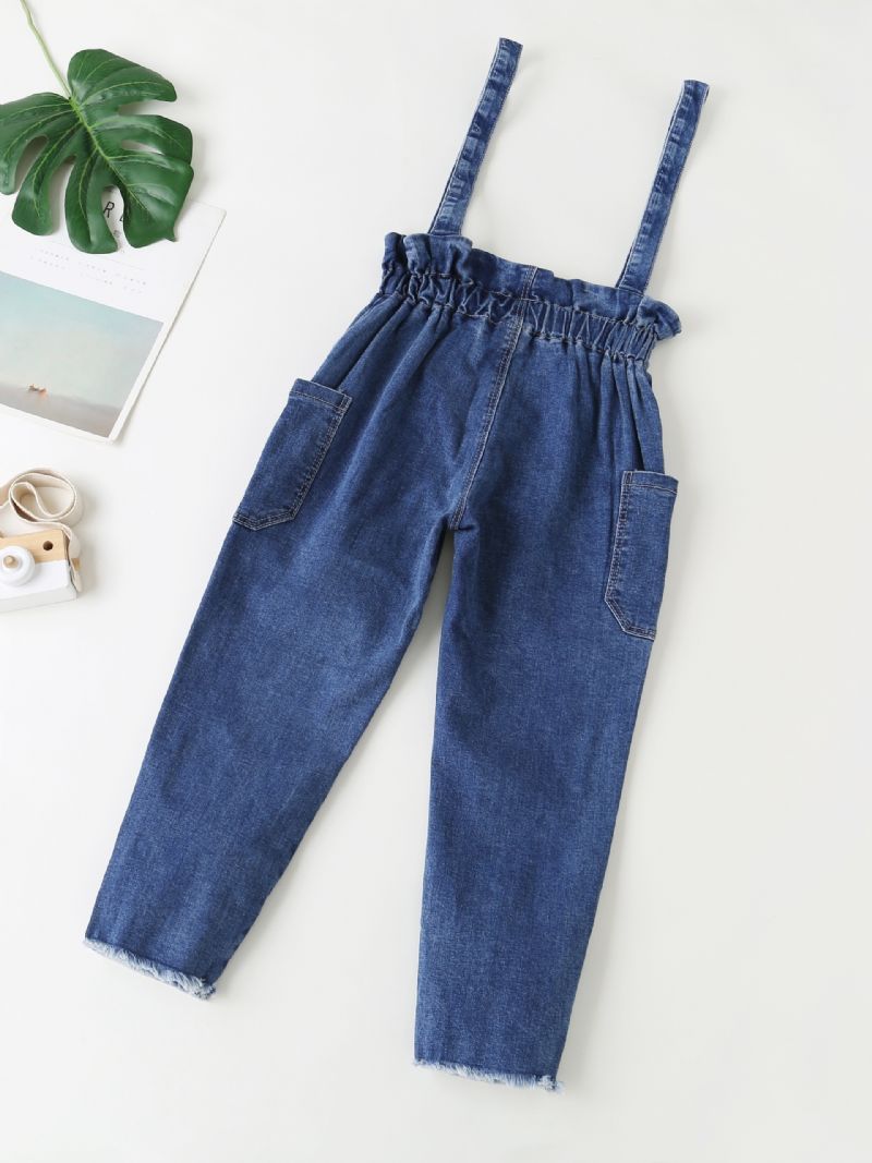 Jenter Casual Solid Vintage Suspender Denimbukser Med Lomme