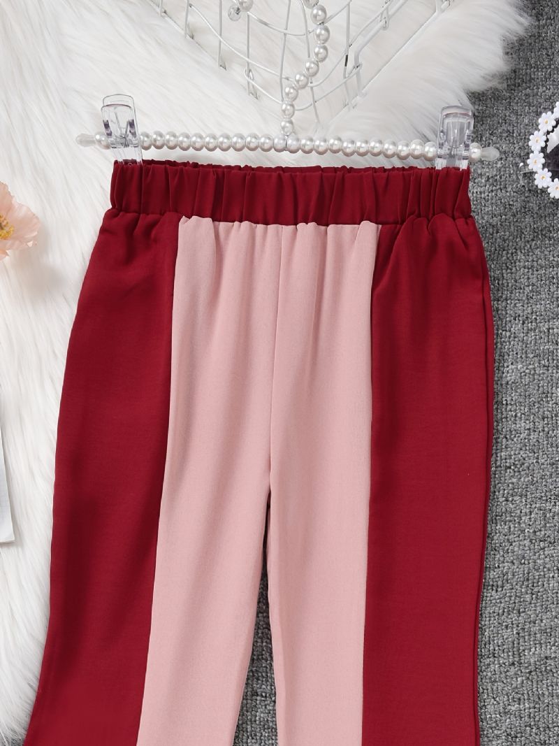 Jenter Casual Vintage Color Block Stitching Flared Bukser For Winter Red