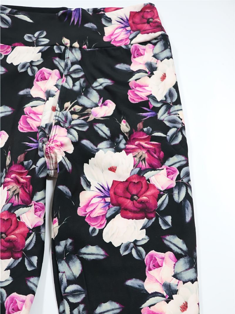 Jenter High Stretch Myke Leggings Blomster Print Bukser Barneklær