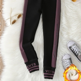 Jenter Preppy Style Side Striped Jogger Bukser Med Letter Print Barneklær