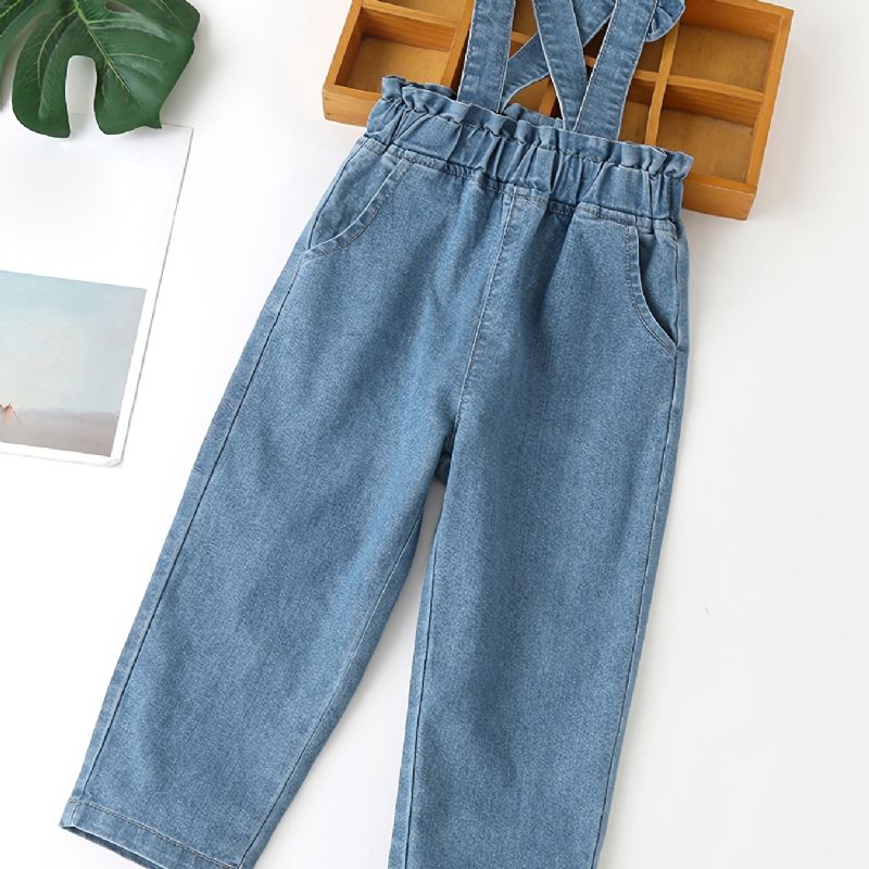 Jenter Vintage Søt Casual Denim Bib Bukser For Daily Life Kongeblå