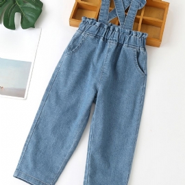 Jenter Vintage Søt Casual Denim Bib Bukser For Daily Life Kongeblå