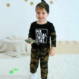 Småbarn Baby Gutter Antrekk Langermet Crew Neck Camo Alfabet Print Skjorte & Jogger Snøringsbukser