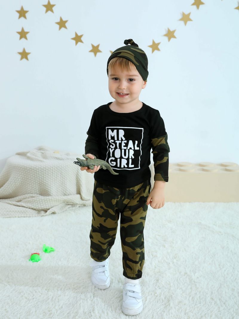 Småbarn Baby Gutter Antrekk Langermet Crew Neck Camo Alfabet Print Skjorte & Jogger Snøringsbukser