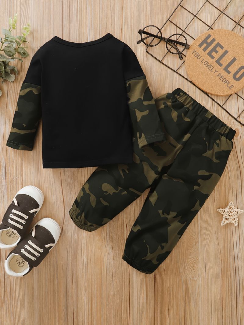 Småbarn Baby Gutter Antrekk Langermet Crew Neck Camo Alfabet Print Skjorte & Jogger Snøringsbukser