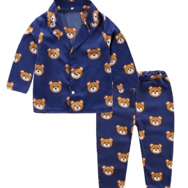 Småbarn Baby Pyjamas Familieantrekk Bear Print Langermet Topp Og Buksesett For Gutter Jenter Barneklær