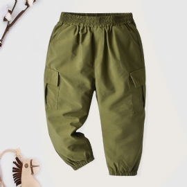 Solid Cargo-bukser For Gutter Med Elastisk Linning Barneklær