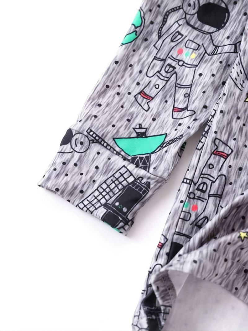 Toddler Gutter Cartoon Spaceman Rocket Astronaut Print Langermet Skjorte Og Bukser