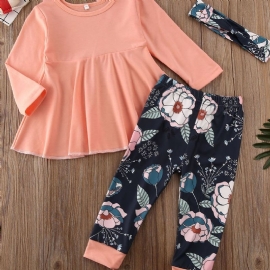 Toddler Jenter Pure Coton Langermet Topp Floral Print Casual Bukser