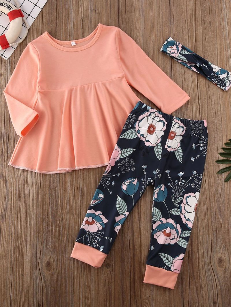 Toddler Jenter Pure Coton Langermet Topp Floral Print Casual Bukser