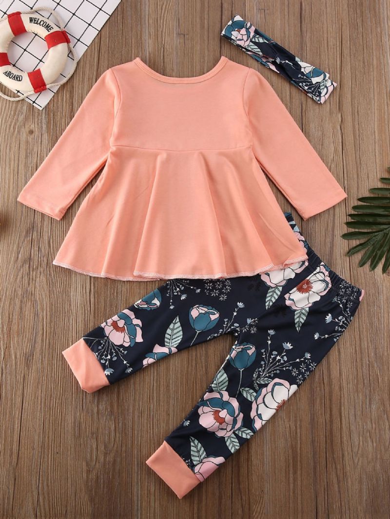 Toddler Jenter Pure Coton Langermet Topp Floral Print Casual Bukser