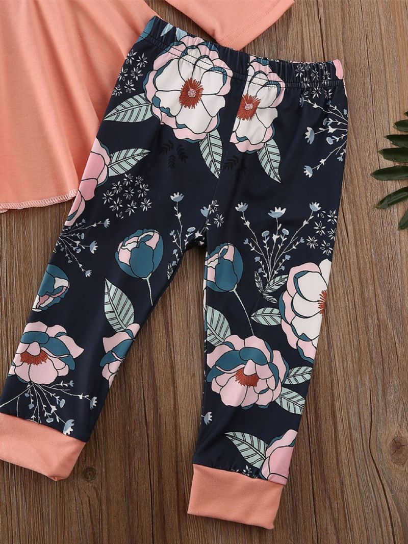 Toddler Jenter Pure Coton Langermet Topp Floral Print Casual Bukser