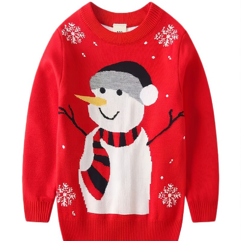 1 Stk Jenter Casual Snowman Print Pullover Genser Rundhals Langermet Thermal For Winter Christmas Party