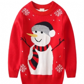 1 Stk Jenter Casual Snowman Print Pullover Genser Rundhals Langermet Thermal For Winter Christmas Party