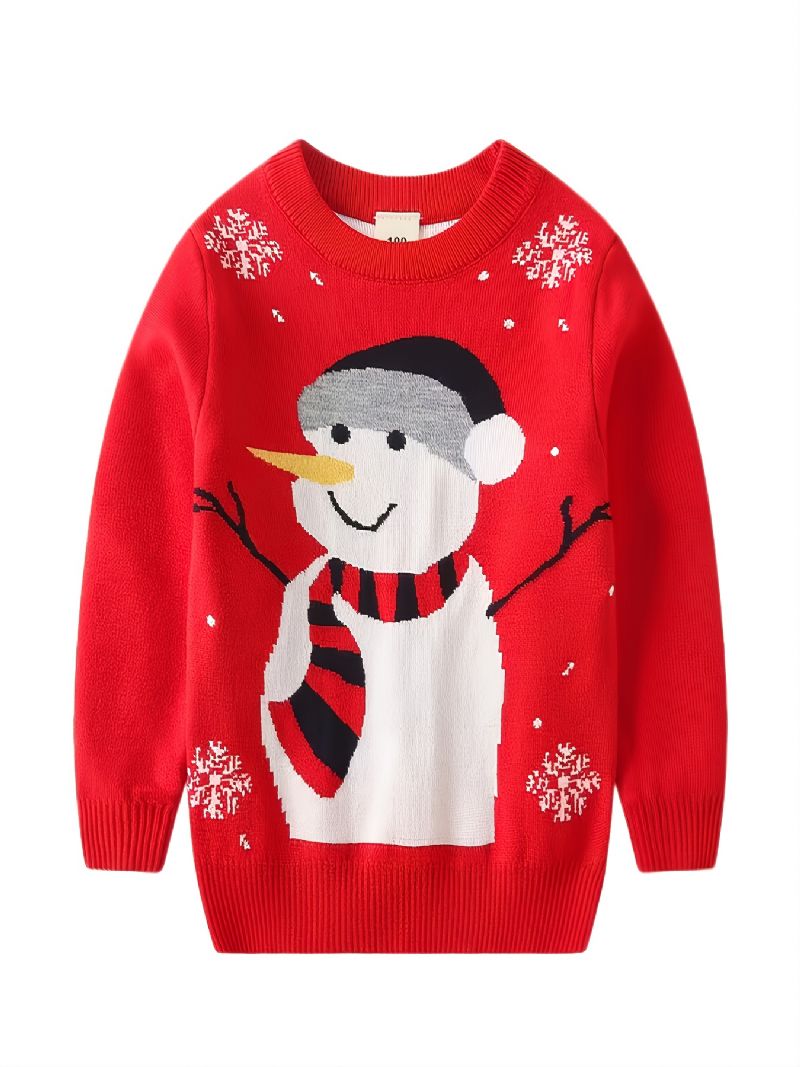 1 Stk Jenter Casual Snowman Print Pullover Genser Rundhals Langermet Thermal For Winter Christmas Party