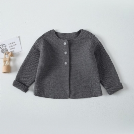 Baby Gutter Casual Vevd Strikket Cardigan Genser Yttertøy Til Vinter Mørkegrå