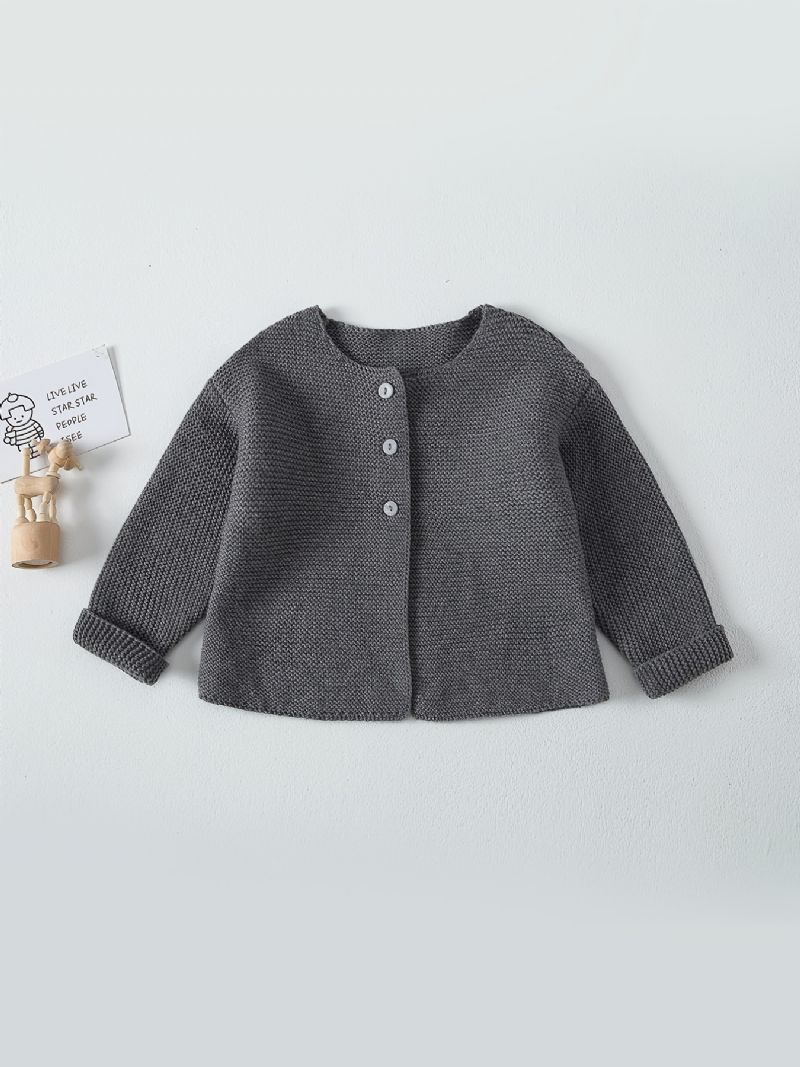 Baby Gutter Casual Vevd Strikket Cardigan Genser Yttertøy Til Vinter Mørkegrå