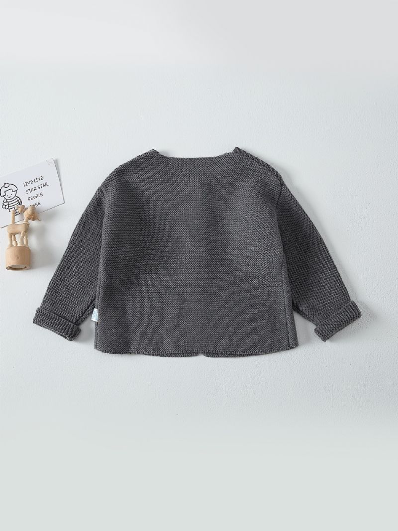 Baby Gutter Casual Vevd Strikket Cardigan Genser Yttertøy Til Vinter Mørkegrå