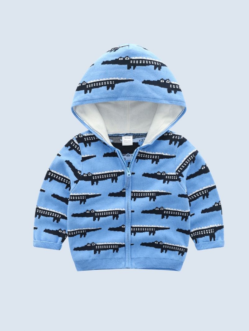 Baby Gutter Outdoor Cartoon Crocodile Pattern Langermet Strikket Hettegensere