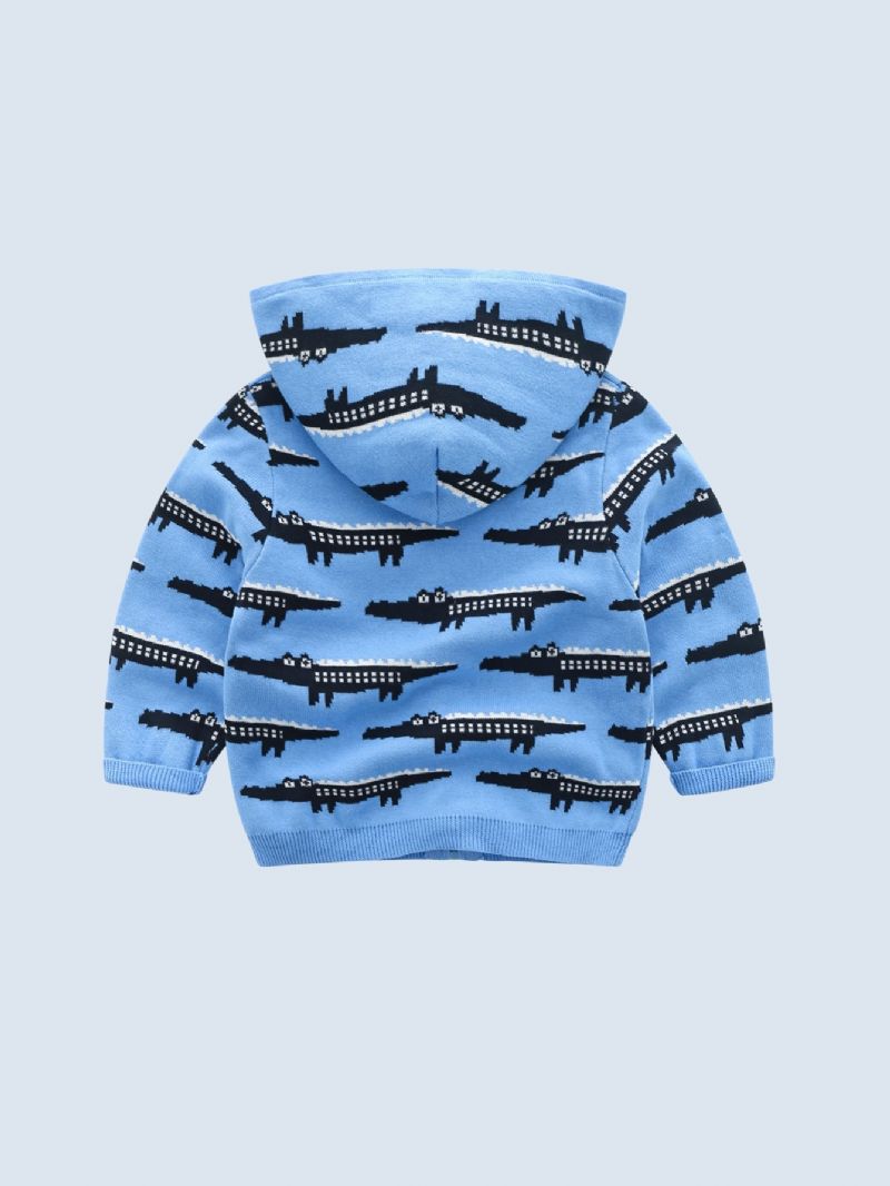 Baby Gutter Outdoor Cartoon Crocodile Pattern Langermet Strikket Hettegensere