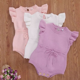 Baby Jenter Cute Flying Sleeve Ermeløs Genser Med Snøring Triangle Romper Bodysuit