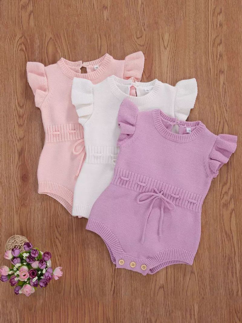 Baby Jenter Cute Flying Sleeve Ermeløs Genser Med Snøring Triangle Romper Bodysuit