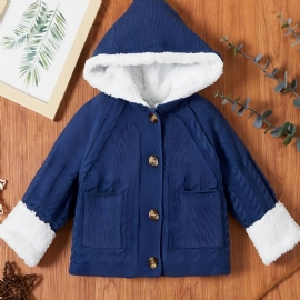 Baby Jenter Fleece Termisk Strikket Hette Genser Jakke Langermet Button Down Yttertøy Til Vinteren